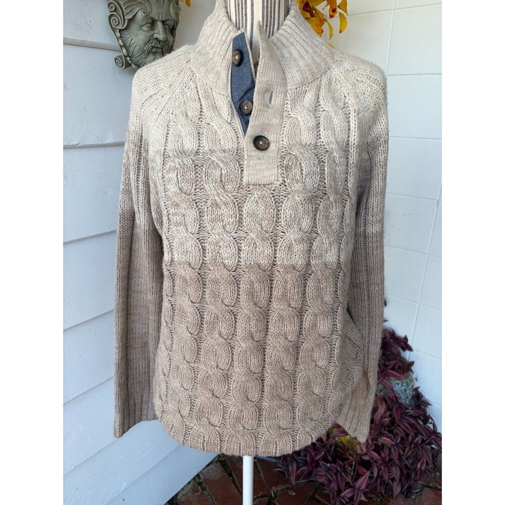 Original Weatherproof Vintage Men's Cable Knit Button Mock Sweater Large